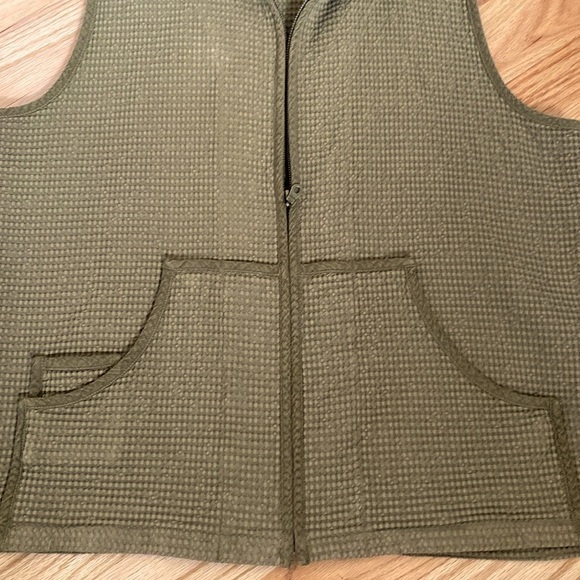 Focus Waffle Weave Thermal Vest Womens L Corduroy Piping Lagenlook khaki - Picture 6 of 11